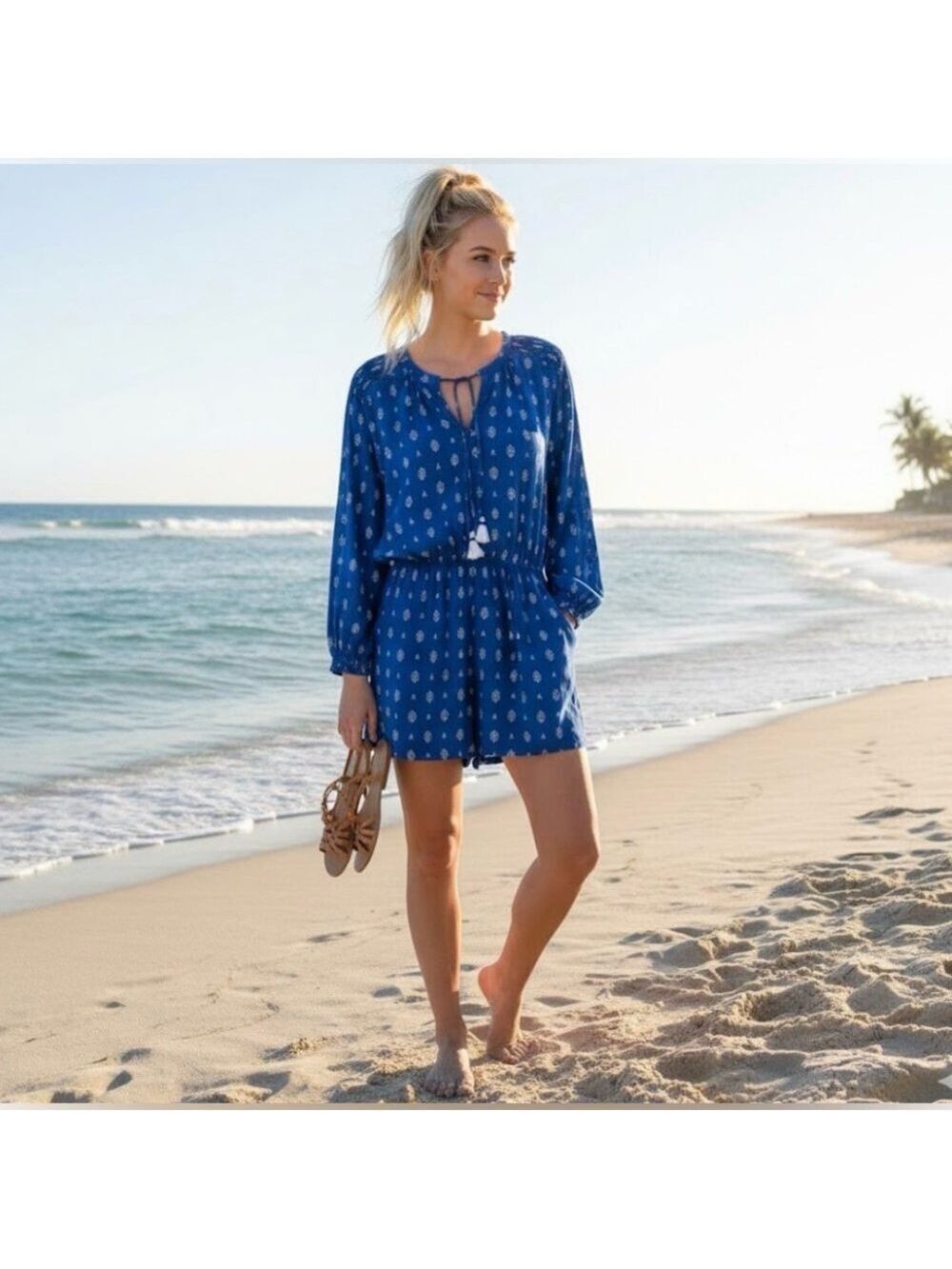 Anthropologie Beachgold Cobalt Blue Romper - Size Medium